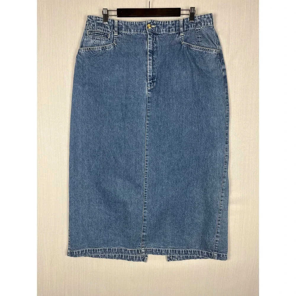 Eddie Bauer‎ Denim Skirt Womens 18 Straight High Waisted Vintage 90s 36x37